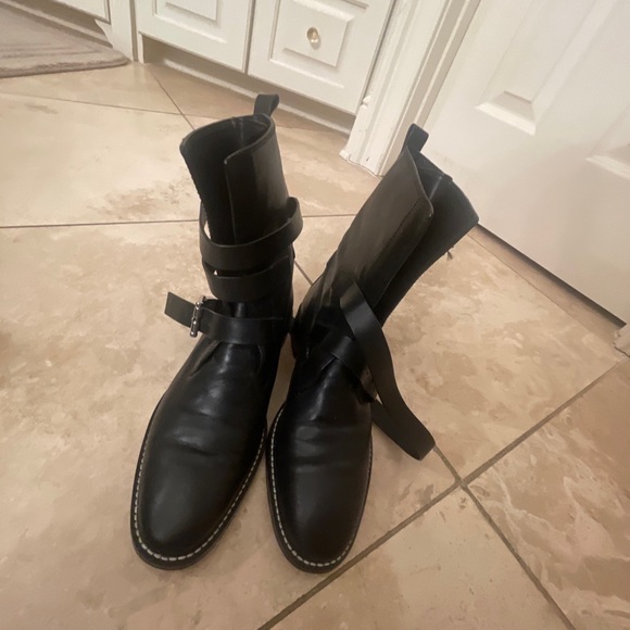 Alexander Wang Louise Smooth Calf Black Leather Straps Moto Boots Women Sz 37 - Picture 5 of 10